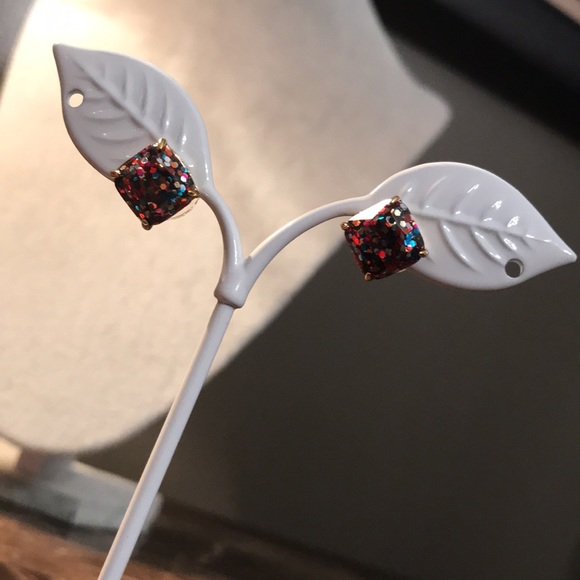 🆕 Kate Spade square mini small stud multi glitter earrings - Picture 11 of 15